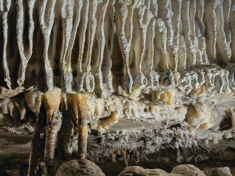 Close Up of Limestone Stalactites in Cave