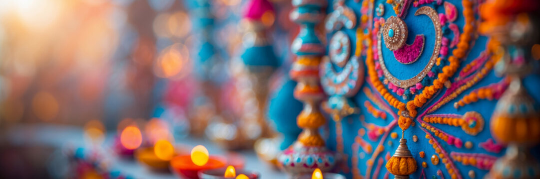 Wide banner copy space for text traditional colorful Indian Diwali Festival background AI Generative
