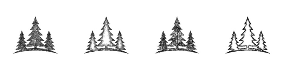 Obraz premium Black and white sketch forest logo design set