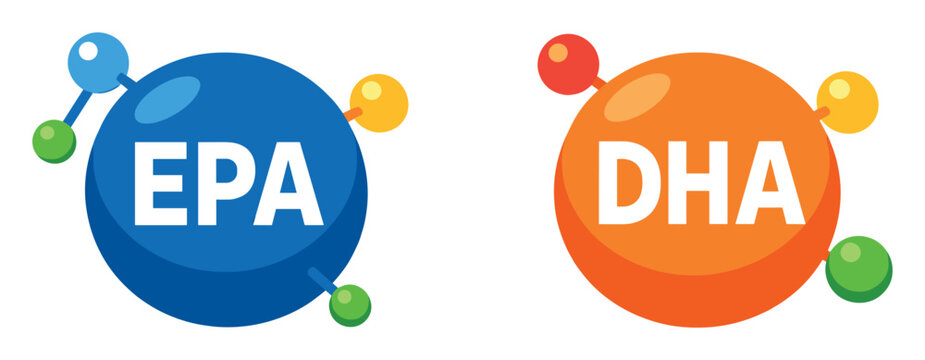 EPA and DHA omega-3 fatty acid molecules illustrate essential nutrients and supplements for healthy living