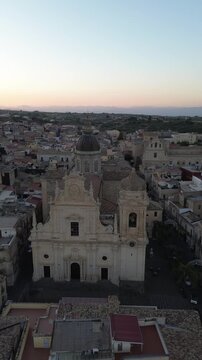 Militello in Val di Catania Baroque Church and Mount Etna Aerial View