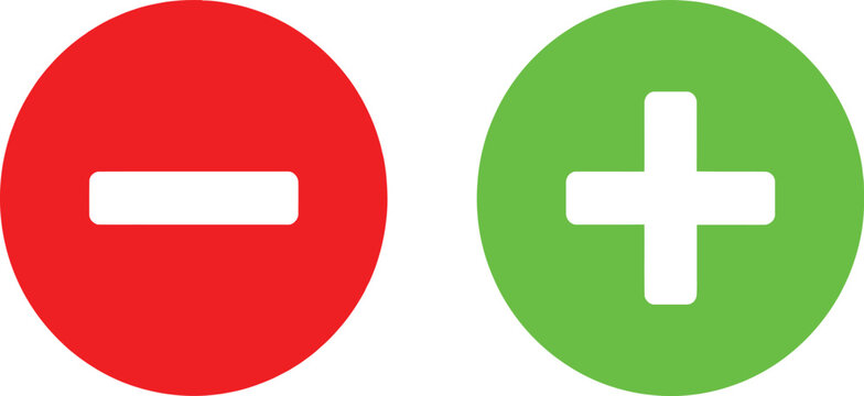 Red minus and green plus sign icons for business decisions and user interface design