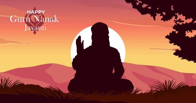 Happy Guru Nanak Jayanti motion design. Religious Sikh festival celebrating birth anniversary of Guru Nanak. Traditional Indian Hindu holiday. Animated graphics