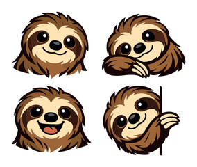 Obraz premium Sloth cartoon set featuring cute, lazy animals showing expressions such as smiling, peeking, and relaxing