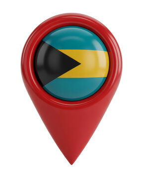 Bahamas travel destination pin, vibrant Caribbean island tourism location pointer, national pride and global discovery icon