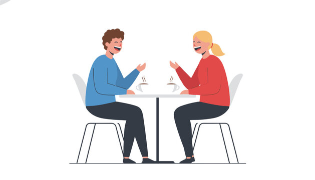 Friends or colleagues sitting at a table in a cafe enjoying conversation and laughing over drinks in a relaxed social environment.