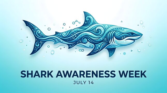 Shark awareness week graphic with fluid art style shark illustration