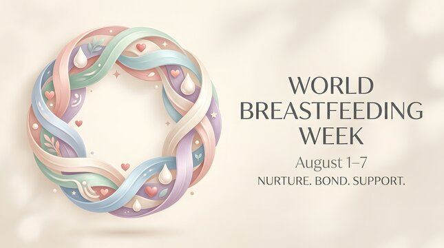 World breastfeeding week promotion with abstract ribbon and drop design