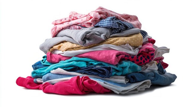 Vibrant stack of clothes on white background. Artificial intelligence image