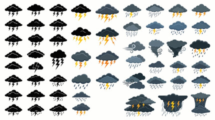 Fototapeta premium Professional vector collection featuring different storm cloud designs, thundercloud, rain cloud, dark weather cloud, lightning cloud, severe weather cloud, dramatic storm formation