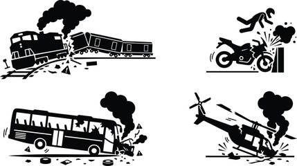 Naklejka premium Set of vehicle accident icons and transportation crash scenes