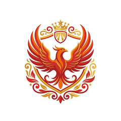Obraz premium Ornate phoenix crest with crown and gold filigree.