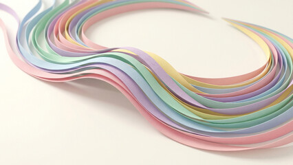 Fototapeta premium Pastel Rainbow Ribbon Curves Flowing Gracefully Symbolizing Harmony Joy Celebration Perfect for Greeting Card Background Brochure Event Poster
