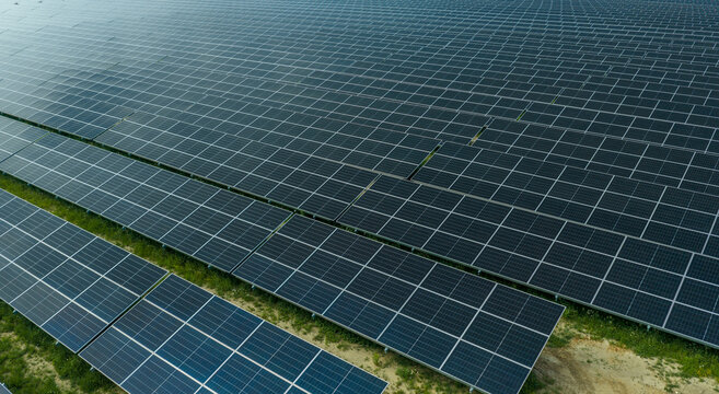 Solar Power Plant Aerial Flyover with Renewable Energy Panels
