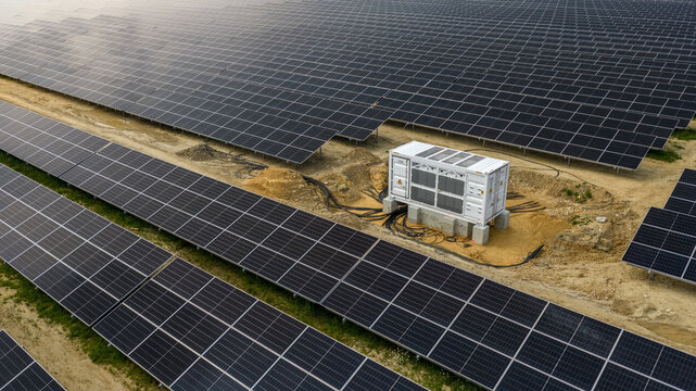 Solar Power Plant Aerial Flyover with Renewable Energy Panels