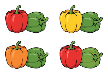 Fototapeta premium Cartoon bell peppers gather, illustrating healthy eating, fresh food, and core vegetable concepts with sweet peppers