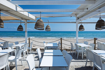 Fototapeta premium Altafulla beach restaurant terrace overlooking mediterranean sea