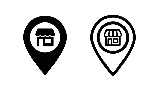 Store location icon, map pin pointer for shop or business address symbol