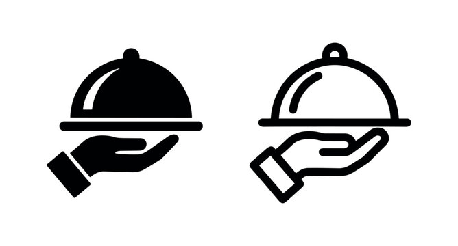 Hand with serving tray icon, food service and catering symbol