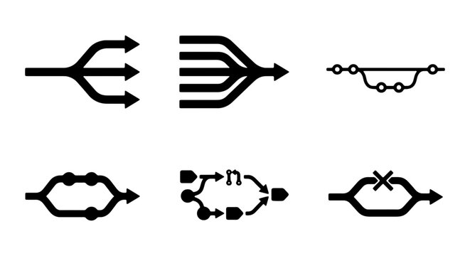Flowchart Icons, Process Diagrams, Branching Paths, Data Flow Symbols, Vector Set