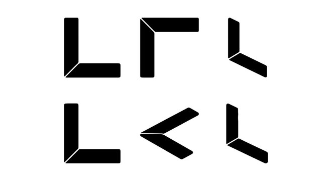 Black Corner Shapes, Geometric Angles, L-Shape Icons, Abstract Design Elements, Vector Graphics