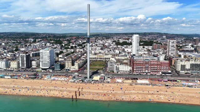 Brighton Beach & i360 Tower Seafront View 4K