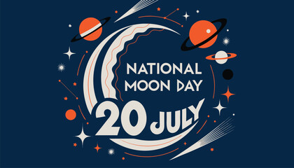 National moon day graphic design with planets and stars illustration © vectyx2