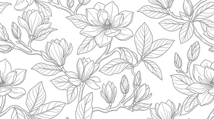 Magnolia flower seamless pattern line art for coloring book and textile design © azad