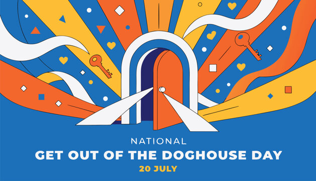 Open door illustration celebrating the annual national get out doghouse day