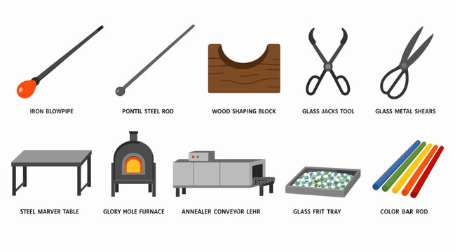 Collection of blacksmith and woodworking tools illustration.