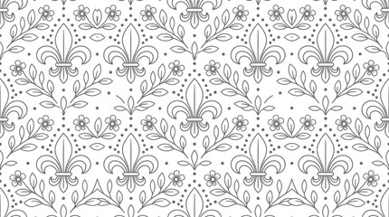 Seamless fleur de lis floral pattern line art for elegant wallpaper and backgrounds © azad