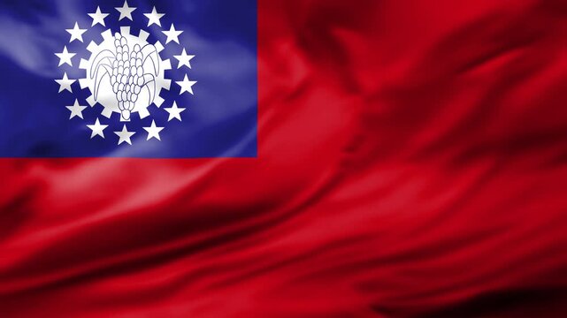 Myanmar Flag Waving Animation Background Burmese National Symbol Star Fabric Close Up Video Footage