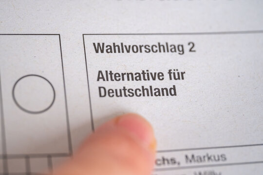 AfD ballot paper, German Wahlvorschlag Alternative f&uuml;r Deutschland, voting circle, right-wing populism, ultra-conservative agendas and ideological fragmentation in contemporary European democracy