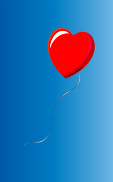 Red heart balloon on blue background. Vector illustration. 