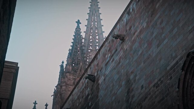Cinematic Barcelona Gothic Quarter with Cathedral Architecture and Urban Atmosphere