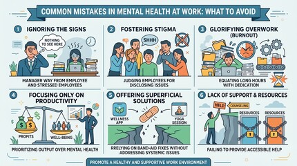 Fototapeta premium Mental Health at Work Infographic with Workplace Wellness Tips