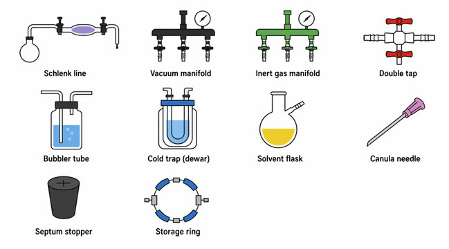 Collection of laboratory equipment and symbols.