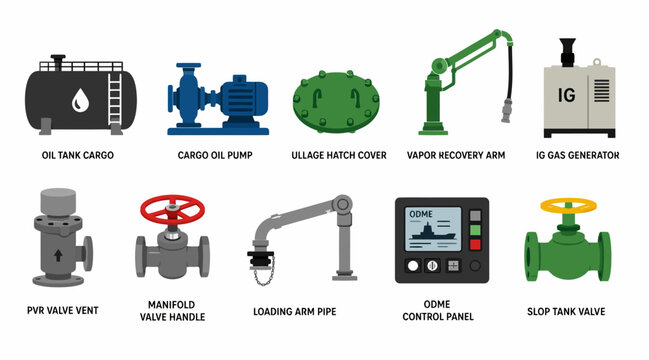 Industrial equipment and machinery icons collection.