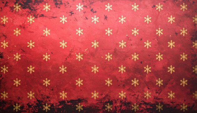 Red Christmas Background with Golden Snowflakes, Grunge Texture