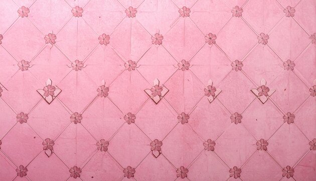 Pink Diamond Pattern Wallpaper with Floral Motifs