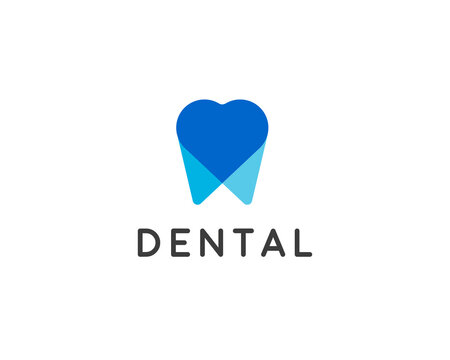 Blue tooth logo shaped like a heart. This modern dental logotype is perfect for professional clinic branding, healthcare startups and clean medical services.