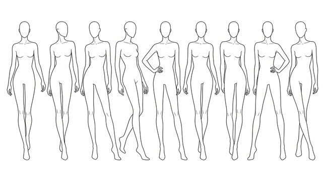 Fashion Croquis Templates Line Art Silhouettes Design Sketch Figures