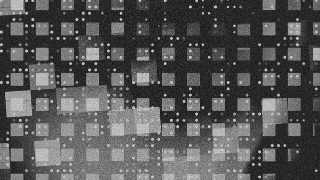 Multiple overlapping square patterns monochromatic dotted grid digital abstract graphic textured background 4k.
