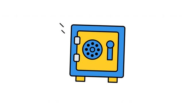 Bank icon showing a blue and yellow steel security vault safe. Perfect for banking, finance, security, and investmentrelated designs and projects.