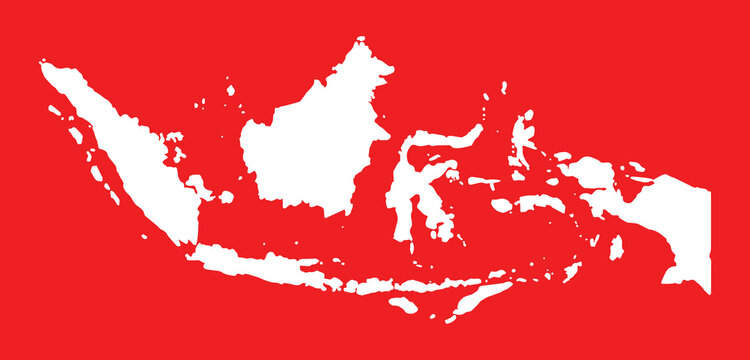 Indonesia Map Vector Set 02 - Red Colored Archipelago Silhouette, Southeast Asia Geography Illustration