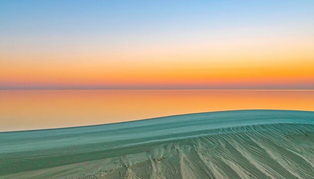 Vast Desert Landscape at Sunset with Calm Ocean Horizon