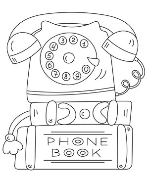 Retro Dial Phone On Phone Book And Coloring Page