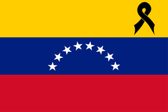 Venezuelan Flag With Black Mourning Ribbon Vector Illustration