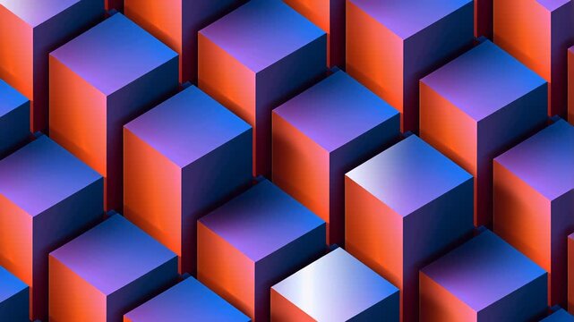 Blue and orange cube pattern geometric abstract backdrop video