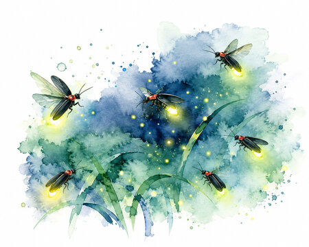 Japanese Firefly Watercolor Illustration｜日本の蛍を描いた水彩イラスト素材
